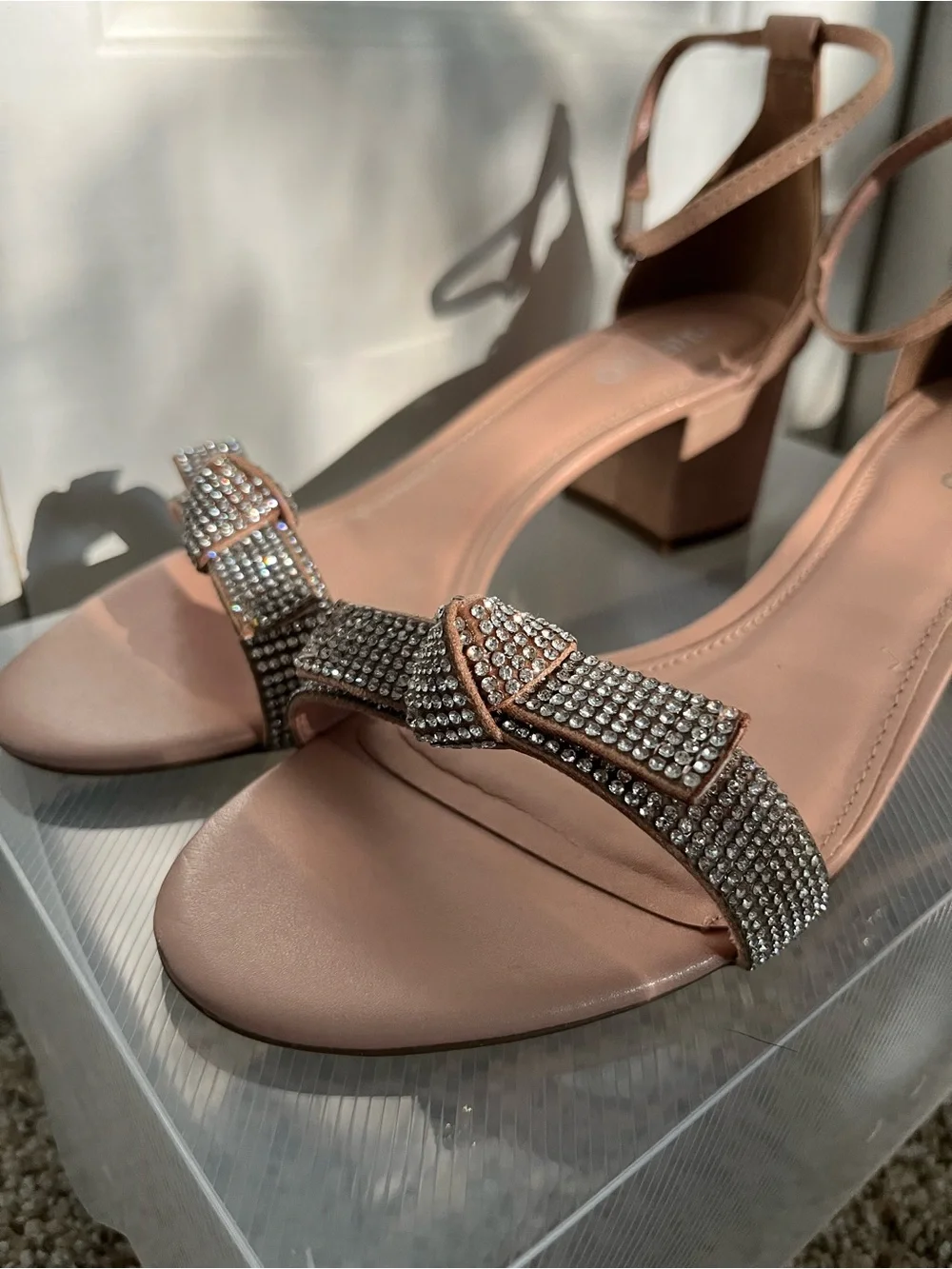 AREZZO Blush Embellished Low Block Heel Sandals